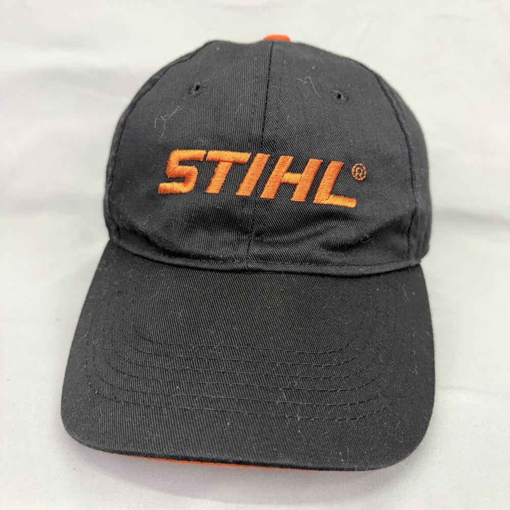 Stihl Hat Baseball Cap Logo Mens OSFM Black Orange Adjustable Hook Loop